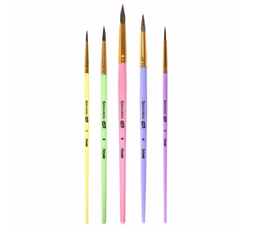 Кисти ПОНИ набор 5 шт. (круглые № 1, 2, 3,4, 5), блистер, BRAUBERG KIDS, 201072