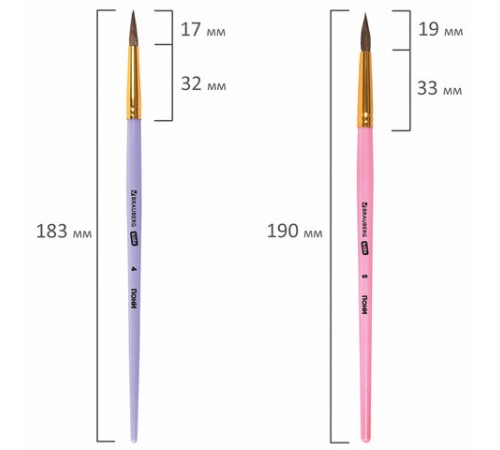 Кисти ПОНИ набор 5 шт. (круглые № 1, 2, 3,4, 5), блистер, BRAUBERG KIDS, 201072