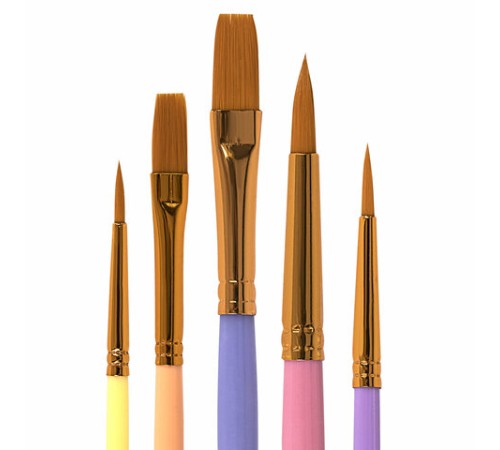 Кисти СИНТЕТИКА набор 5 шт. (круглые № 1, 2, 5, плоские № 5, 8), блистер, BRAUBERG KIDS, 201075