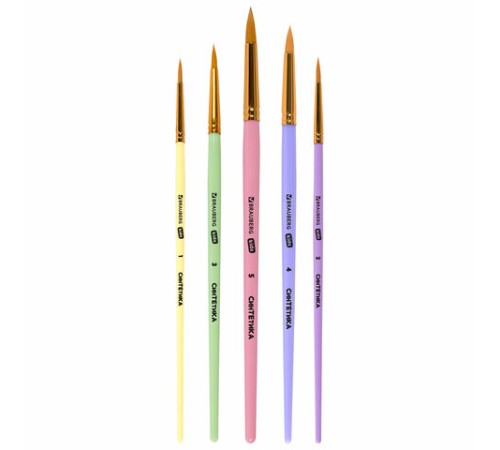 Кисти СИНТЕТИКА набор 5 шт. (круглые № 1, 2, 3, 4, 5), блистер, BRAUBERG KIDS, 201076