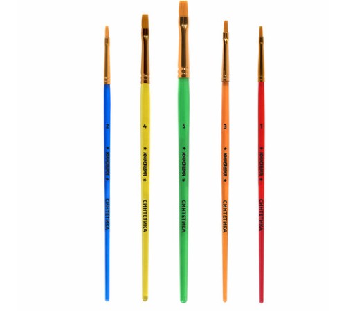 Кисти СИНТЕТИКА набор 5 шт. (плоские № 1, 2, 3, 4, 5), пакет с европодвесом, ЮНЛАНДИЯ, 201077