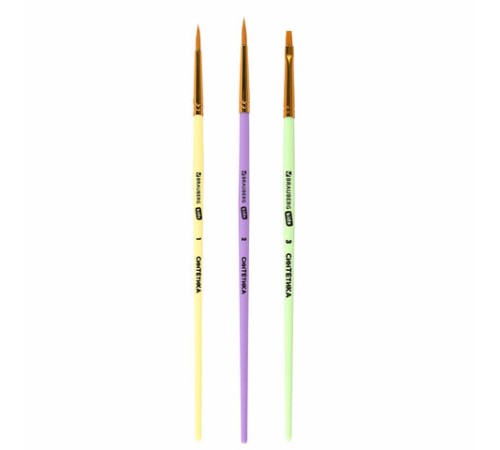 Кисти СИНТЕТИКА набор 3 шт. (круглые № 1, 2, плоская № 3), пакет с европодвесом, BRAUBERG KIDS, 201078