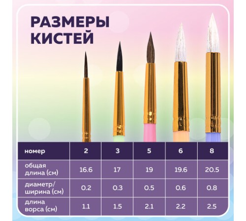 Кисти НАБОР 5 шт. (БЕЛКА круглая № 3; КОЗА круглые № 6, 8; ПОНИ круглые № 2, 5), BRAUBERG KIDS, 201080