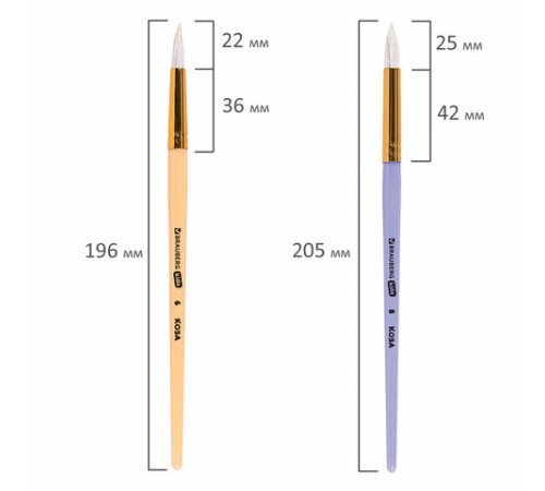 Кисти НАБОР 5 шт. (БЕЛКА круглая № 3; КОЗА круглые № 6, 8; ПОНИ круглые № 2, 5), BRAUBERG KIDS, 201080