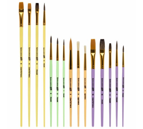 Кисти НАБОР 15 шт. (ПОНИ – 9 шт., СИНТЕТИКА – 4 шт., ЩЕТИНА – 2 шт.) BRAUBERG KIDS, 201081