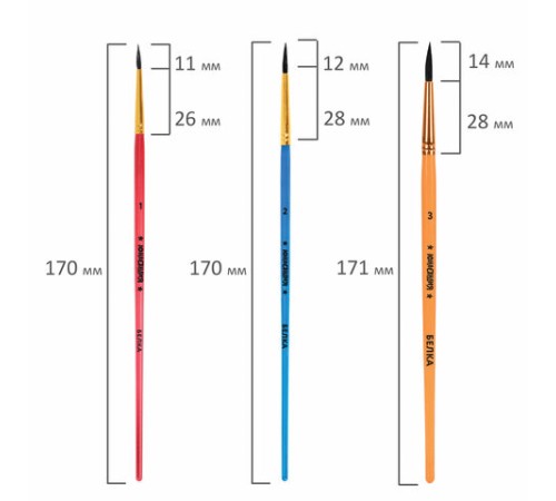 Кисти БЕЛКА набор 6 шт. (круглые № 1, 2, 3, 4, 5, 6), блистер, ЮНЛАНДИЯ, 201082