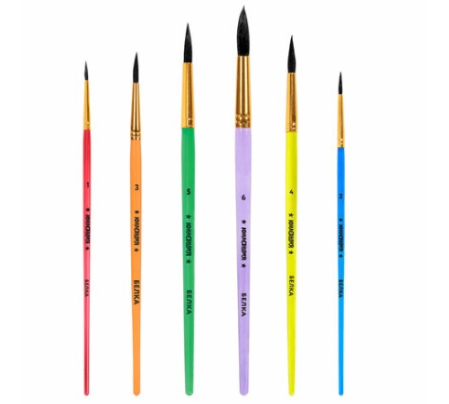 Кисти БЕЛКА набор 6 шт. (круглые № 1, 2, 3, 4, 5, 6), блистер, ЮНЛАНДИЯ, 201082