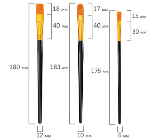 Кисти набор 10 шт., синтетика, черные, № 2/0-8 (Круглые; Овальные; Плоские; Лайнеры), WBZ (ВБЗ), 201084