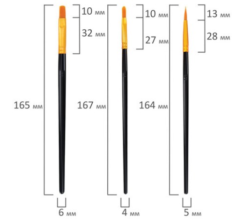 Кисти набор 10 шт., синтетика, черные, № 2/0-8 (Круглые; Овальные; Плоские; Лайнеры), WBZ (ВБЗ), 201084