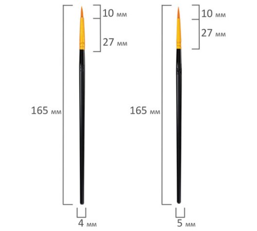 Кисти набор 10 шт., синтетика, черные, № 2/0-8 (Круглые; Овальные; Плоские; Лайнеры), WBZ (ВБЗ), 201084