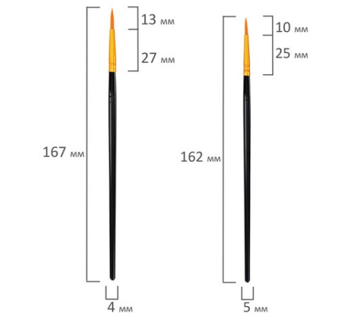 Кисти набор 10 шт., синтетика, черные, № 2/0-8 (Круглые; Овальные; Плоские; Лайнеры), WBZ (ВБЗ), 201084