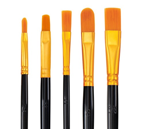 Кисти набор 10 шт., синтетика, черные, № 2/0-8 (Круглые; Овальные; Плоские; Лайнеры), WBZ (ВБЗ), 201084