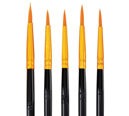 Кисти набор 10 шт., синтетика, черные, № 2/0-8 (Круглые; Овальные; Плоские; Лайнеры), WBZ (ВБЗ), 201084