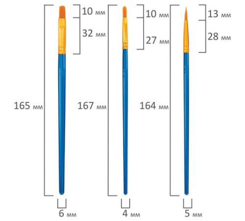 Кисти набор 10 шт., синтетика, синие, № 2/0-8 (Круглые; Овальные; Плоские; Лайнеры), WBZ (ВБЗ), 201085