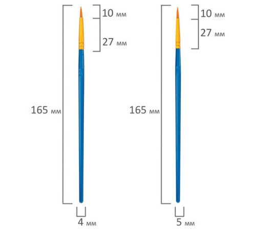 Кисти набор 10 шт., синтетика, синие, № 2/0-8 (Круглые; Овальные; Плоские; Лайнеры), WBZ (ВБЗ), 201085
