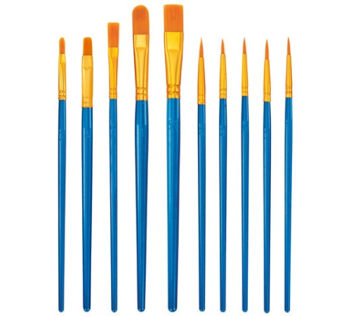 Кисти набор 10 шт., синтетика, синие, № 2/0-8 (Круглые; Овальные; Плоские; Лайнеры), WBZ (ВБЗ), 201085