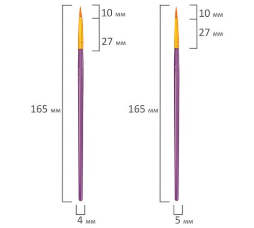 Кисти набор 10 шт., синтетика, фиолетовые, № 2/0-8 (Круглые; Овальные; Плоские; Лайнеры), WBZ (ВБЗ), 201086