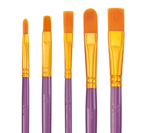 Кисти набор 10 шт., синтетика, фиолетовые, № 2/0-8 (Круглые; Овальные; Плоские; Лайнеры), WBZ (ВБЗ), 201086