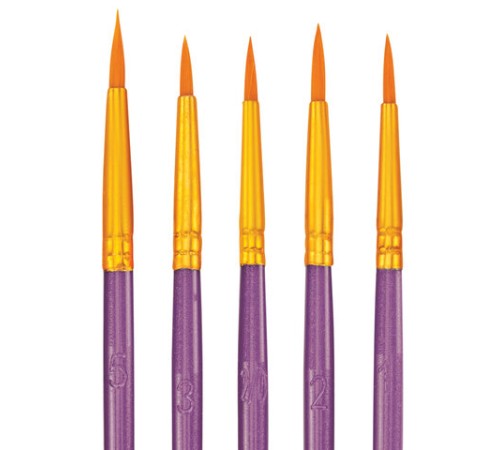 Кисти набор 10 шт., синтетика, фиолетовые, № 2/0-8 (Круглые; Овальные; Плоские; Лайнеры), WBZ (ВБЗ), 201086