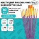 Кисти набор 10 шт., синтетика, фиолетовые, № 2/0-8 (Круглые; Овальные; Плоские; Лайнеры), WBZ (ВБЗ), 201086