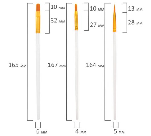 Кисти набор 10 шт., синтетика, белые, № 2/0-8 (Круглые; Овальные; Плоские; Лайнеры), WBZ (ВБЗ), 201087