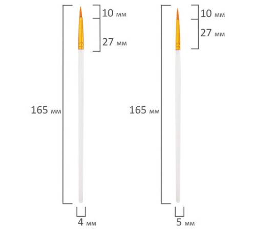 Кисти набор 10 шт., синтетика, белые, № 2/0-8 (Круглые; Овальные; Плоские; Лайнеры), WBZ (ВБЗ), 201087