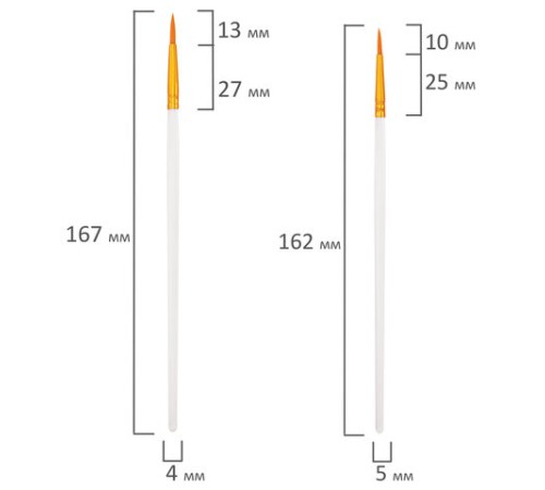 Кисти набор 10 шт., синтетика, белые, № 2/0-8 (Круглые; Овальные; Плоские; Лайнеры), WBZ (ВБЗ), 201087