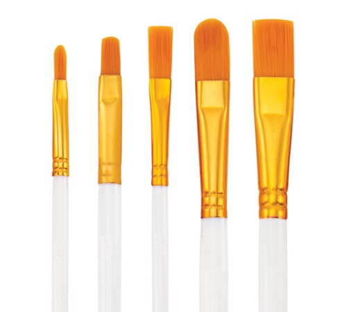 Кисти набор 10 шт., синтетика, белые, № 2/0-8 (Круглые; Овальные; Плоские; Лайнеры), WBZ (ВБЗ), 201087