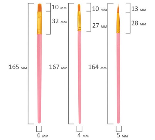 Кисти набор 10 шт., синтетика, розовые, № 2/0-8 (Круглые; Овальные; Плоские; Лайнеры), WBZ (ВБЗ), 201088