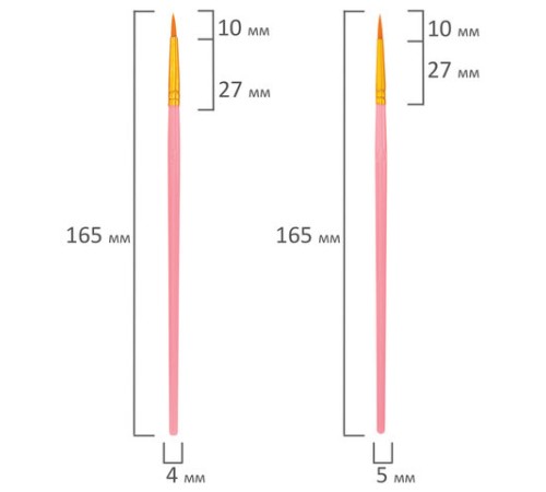 Кисти набор 10 шт., синтетика, розовые, № 2/0-8 (Круглые; Овальные; Плоские; Лайнеры), WBZ (ВБЗ), 201088