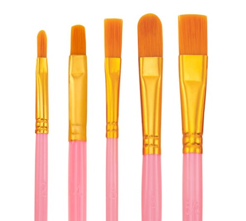 Кисти набор 10 шт., синтетика, розовые, № 2/0-8 (Круглые; Овальные; Плоские; Лайнеры), WBZ (ВБЗ), 201088