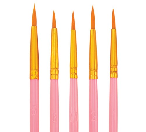 Кисти набор 10 шт., синтетика, розовые, № 2/0-8 (Круглые; Овальные; Плоские; Лайнеры), WBZ (ВБЗ), 201088