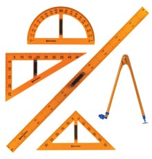 Набор чертежный для классной доски (2 треугольника, транспортир, циркуль, линейка 100 см), BRAUBERG, 210383