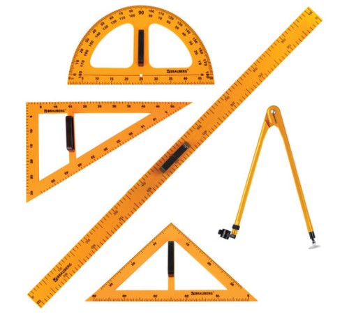 Набор чертежный для классной доски Classic (2 треугольника, транспортир, циркуль, линейка 100 см), BRAUBERG, 210871