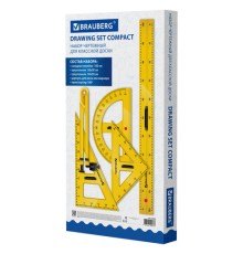Набор чертежный для классной доски Compact (2 треугольника, транспортир, циркуль, складная линейка 100 см), BRAUBERG, 210872