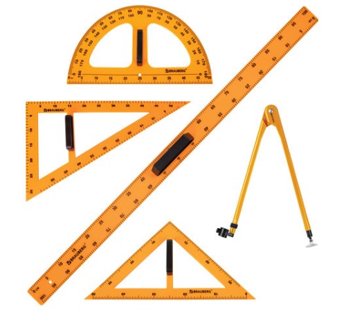 Набор чертежный для классной доски Compact (2 треугольника, транспортир, циркуль, складная линейка 100 см), BRAUBERG, 210872