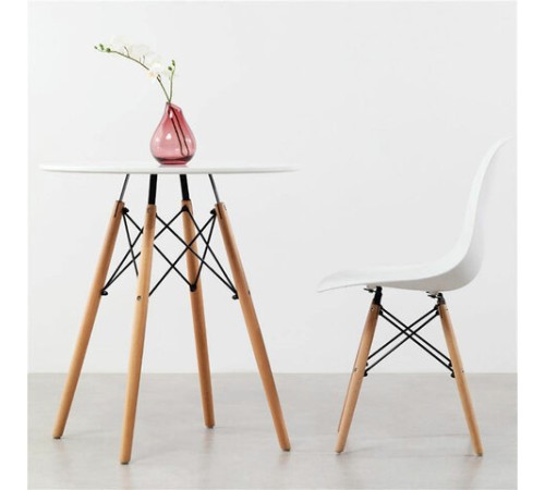 Стол обеденный BRABIX "Eames T-01", круглый, диаметр 80 см, опоры дерево, белый, 532633 Стол обеденный BRABIX "Eames T-01", круглый, диаметр 80 см, опоры дерево, белый, 532633