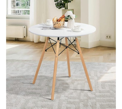 Стол обеденный BRABIX "Eames T-01", круглый, диаметр 80 см, опоры дерево, белый, 532633 Стол обеденный BRABIX "Eames T-01", круглый, диаметр 80 см, опоры дерево, белый, 532633