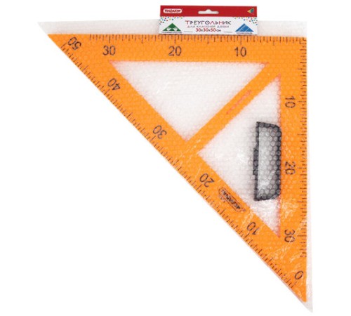 Треугольник прямоугольный для классной доски, пластиковый 30х30х50 см, с держателем, ПИФАГОР, 210875