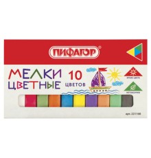 Мел цветной квадратный 10 штук, ПИФАГОР, картонная упаковка, 221168
