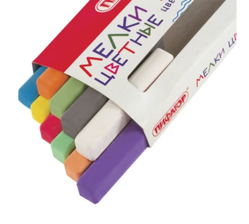 Мел цветной квадратный 10 штук, ПИФАГОР, картонная упаковка, 221168
