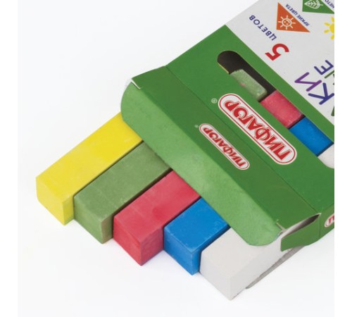 Мел для рисования на асфальте 5 штук, цветной квадратный, ПИФАГОР, картонная упаковка, европодвес, 221170