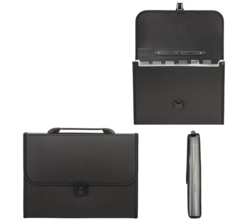 Папка-портфель пластиковая STAFF А4 (330х235х50 мм), 7 отделений, с окантовкой, индексные ярлыки, черный, 221206