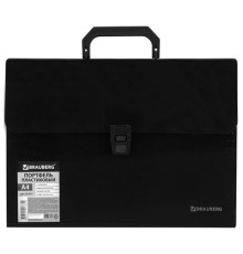 Папка-портфель пластиковая BRAUBERG А4 (332х245х35 мм), 13 отделений, фактура диагональ, черная, 221375