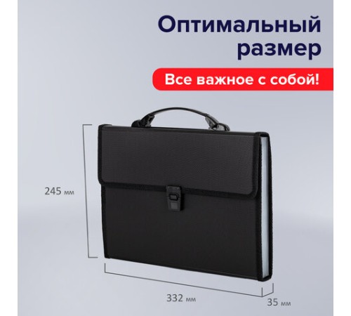 Папка-портфель пластиковая BRAUBERG А4 (332х245х35 мм), 13 отделений, черная, 221378