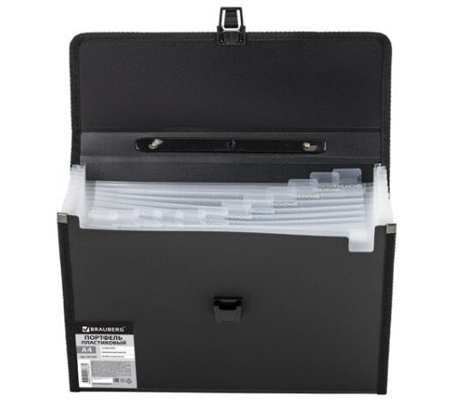 Папка-портфель пластиковая BRAUBERG А4 (332х245х35 мм), 13 отделений, черная, 221378