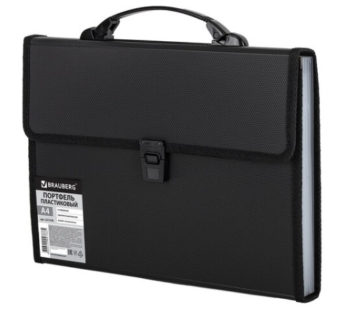 Папка-портфель пластиковая BRAUBERG А4 (332х245х35 мм), 13 отделений, черная, 221378