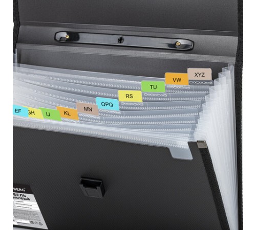 Папка-портфель пластиковая BRAUBERG А4 (332х245х35 мм), 13 отделений, черная, 221378