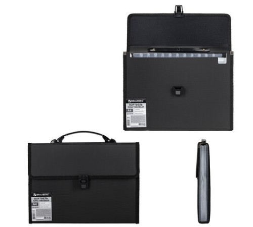 Папка-портфель пластиковая BRAUBERG А4 (332х245х35 мм), 13 отделений, черная, 221378