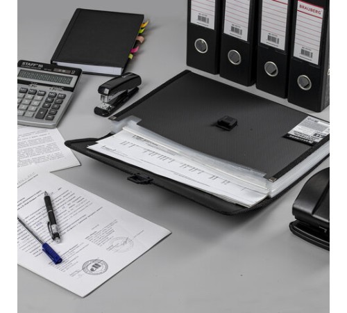 Папка-портфель пластиковая BRAUBERG А4 (332х245х35 мм), 13 отделений, черная, 221378